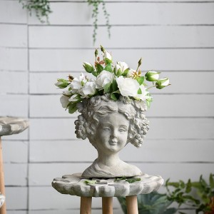 NAYSAYE Planter Cement Bust Wall Planter Floral Wreath Detail for Indoor Outdoor Garden, Gray, 7.9"*3.9"*9.1" - 1 of 4