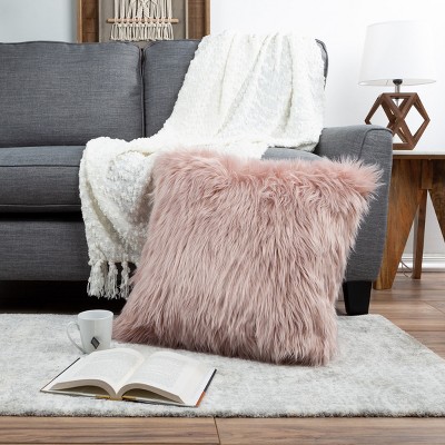 22-inch Pink Shag Faux Fur Square Floor Pillow
