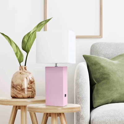 Lexington 21" Blush Pink Leather Base Modern Nightstand Lamp with USB Port