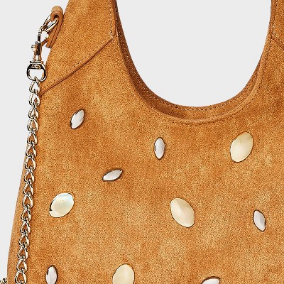 Faux Suede Mini Studded Slouchy Chain Handbag - Universal Thread Tan - image 5