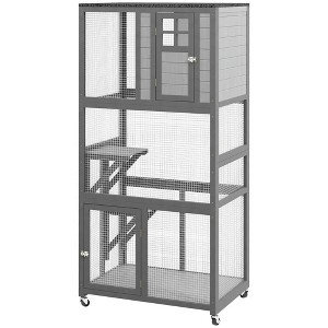 Resenkos Cat Cage, Cat Crate Kennel Enclosure Playpen,74" Wooden Outdoor Cat House Catio with High Weight Capacity, Light Gray - 1 of 4