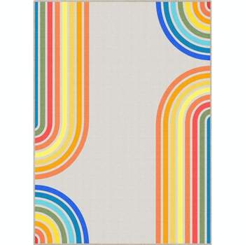 Well Woven Geometric Modern Washable Area Rug - Multi Color Bright Curves Rainbow - For Living Room, Bedroom and Office