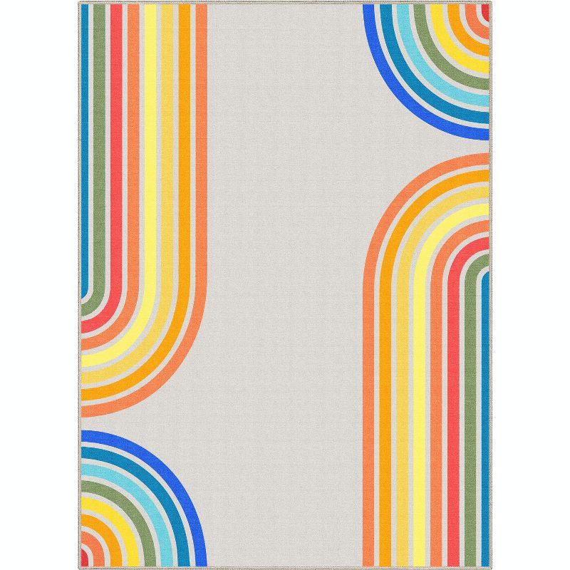 Well Woven Geometric Modern Washable Area Rug - Multi Color Bright Curves Rainbow - For Living Room, Bedroom and Office, 1 of 8