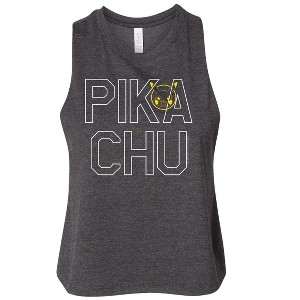 Women's Pokémon Pika Blocks Graphic Racerback Tank - Heather Charcoal - Small - 1 of 3