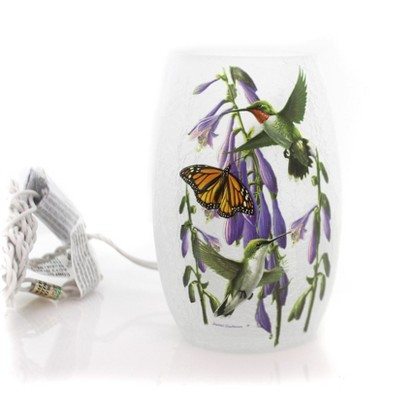 Stony Creek Glass Vase W/ Hummingbirds Crackled Electrical Novelty Sculpture Lights