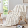 Aoibox Fleece Throw Blanket for Couch - Soft & Warm Fluffy Cream White Blanket, Decorative and Giftable Striped Blankets for Women, Men - 2 of 4