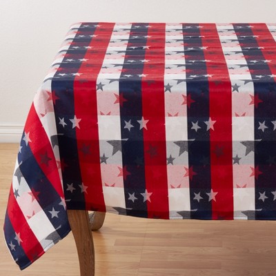 Patriotic Red, White, and Blue Fabric Rectangular Tablecloth