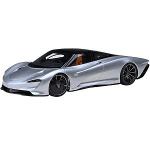 McLaren Speedtail Supernova Silver Metallic with Black Top and Suitcase Accessories 1/18 Model Car by Autoart - 1 of 4