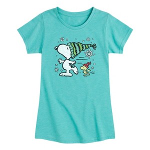 Girls' - Peanuts - Snoopy Woodstock Skate Short Sleeve Graphic T-Shirt - 1 of 3