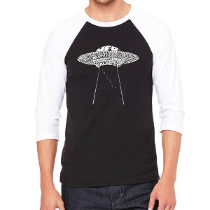 LA Pop Art Men's Raglan Baseball Word Art T-shirt - Flying Saucer UFO - 1 of 4