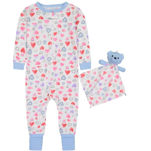 Sleep On It Infant Girls Scribble Hearts Zip front Coverall Pajama