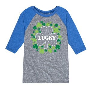 Boys' - Instant Message - St. Patrick's Day Lucky Shamrocks Filled Raglan Graphic T-Shirt - 1 of 3