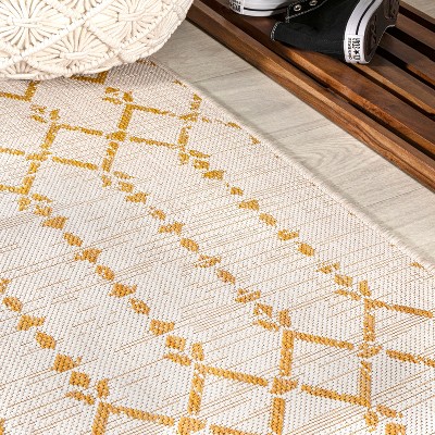 Cream and Yellow Geometric Flat Woven Runner Rug