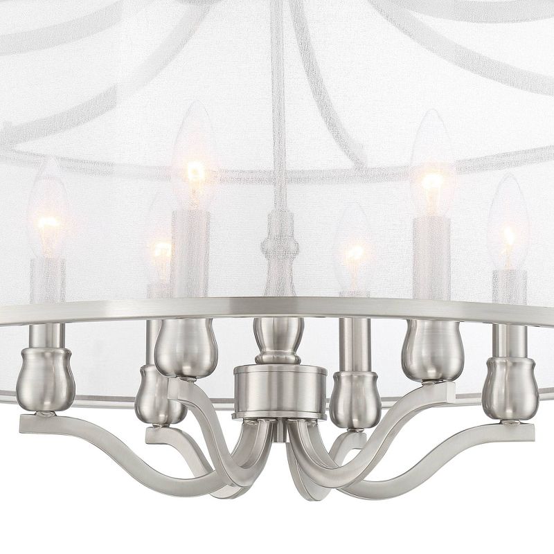 Possini Euro Design Brushed Nickel Drum Pendant Chandelier 25" Wide Modern White Organza Shade 6-Light Fixture Dining Room House, 3 of 10