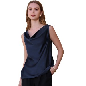 INSPIRE CHIC Women's Office Sleeveless Cowl Neck Satin Elegant Dressy Blouse - 1 of 4