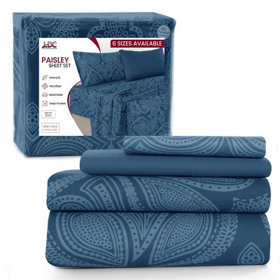 6 Piece Sheet Sets Paisley Printed Sheets Set Ultra Soft Deep Pocket Microfiber Bed Sheets - Lux Decor Collection