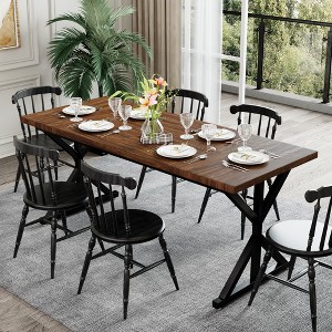 Dyonery Farmhouse Dining Table for 6 People, 70.8 Inch Rectangular Wood Dining Table with Extra Heavy Duty Metal Legs - 1 of 4