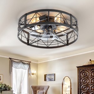 Airsurfer Vintage Flush Mount Ceiling Fan with Lights and Remote, 6-Speed Farmhouse Caged Fan Light for Bedroom, Living Room, or Low Ceilings - 1 of 4