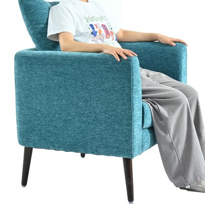 Teal Chenille Upholstered Barrel Accent Chair with Wooden Legs