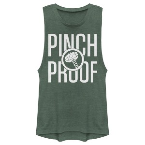 Juniors Womens Marvel Thor Hammer Pinch Proof St. Patrick's Day Festival Muscle Tee - 1 of 4