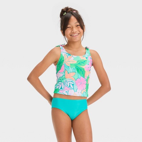 Girls' 'Tropical Dreaming' Floral Printed Tankini Set - Cat & Jack™ XS