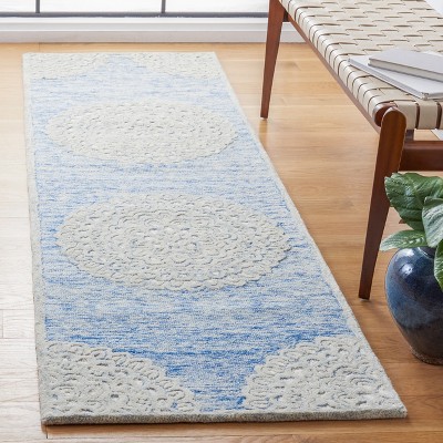 Ivory and Blue Hand-Tufted Wool Runner Rug