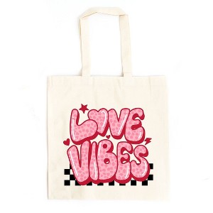 City Creek Prints Love Vibes Stars Checkered Canvas Tote Bag - 15x16 - Natural - 1 of 2