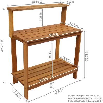 Meranti Wood Gardening Potting Bench with Teak Oil Finish and Storage Shelf
