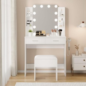 Vanity Desk with Mirror and Adjustable Lights, Makeup Vanity Desk with Drawers, Built-in Power Outlet & USB, Makeup Table for Bedroom, White - 1 of 4