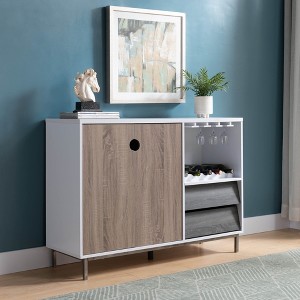 Vynxaria Wooden Display Rack, Cabinet with Drawer, Holds 6 Wine Glass, White & Dark Taupe & Distressed Grey - 1 of 4