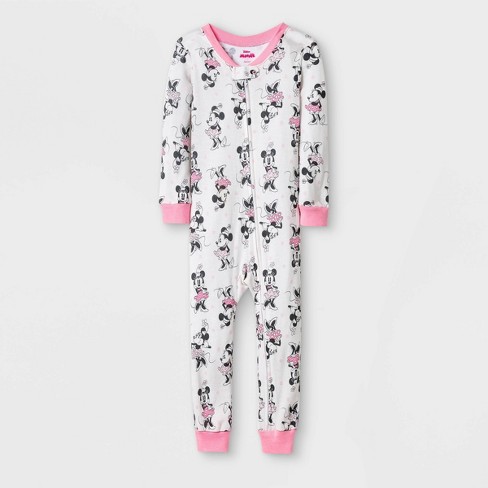 Girls' Minnie Mouse Snug Fit Union Suit - White - image 1 of 1