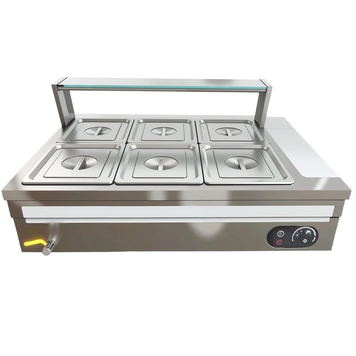 High-Capacity Commercial Food Warmer - 6-Pan 72 Qt Electric Steam Table - Stainless Steel Buffet Bain Marie with Tempered Glass Cover