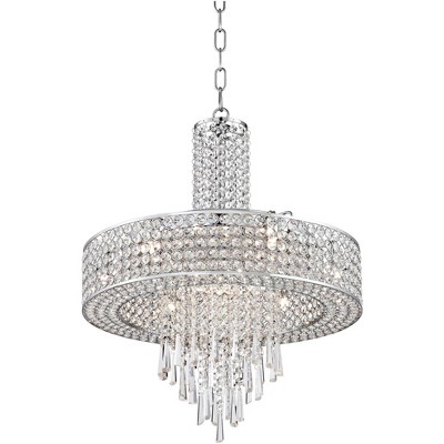 Vienna Full Spectrum Chrome Drum Pendant Chandelier 19 1/2" Wide Modern Crystal Halogen 9-Light Fixture Dining Room House Kitchen