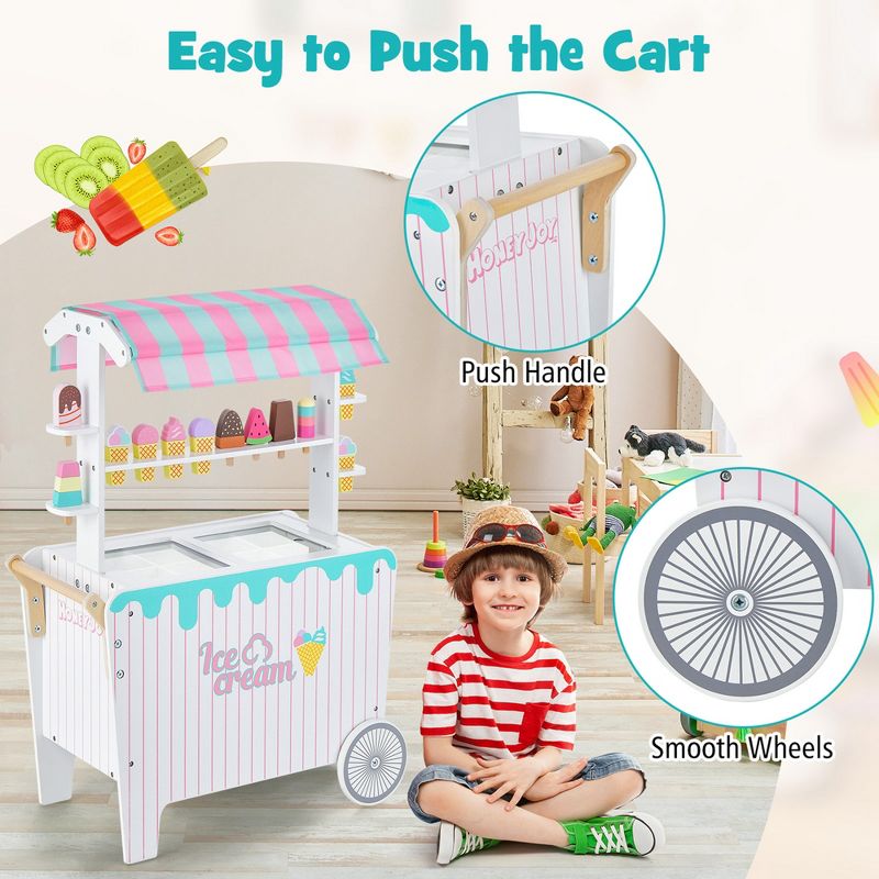 Costway Kid's Ice Cream Cart Food Trunk Play Toy Set with Display Rack & Accessories, 5 of 11