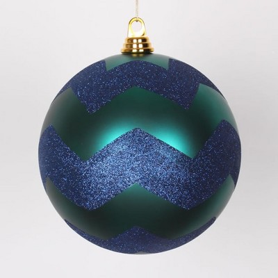 Vickerman 2-Finish Green and Blue Chevron Shatterproof Christmas Ball Ornament 8" (200mm)