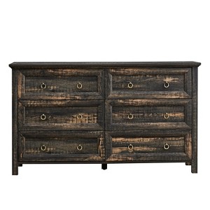 Infurnic Decorative Storage Cabinets Farmhouse 6 Drawers End Table for Bedroom, Wood Rustic Tall Chest of Drawers, Brown, 54"*15.75"*31.25" - 1 of 4