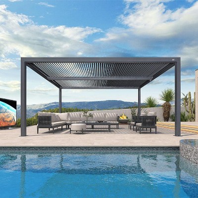 PURPLE LEAF Louvered Pergola Outdoor Aluminum Pergola with Adjustable Roof for Deck Backyard Garden Grey Hardtop Gazebo
