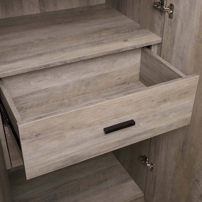 Rustic Gray 2-Door Hinged Wardrobe Closet with Metal Handles