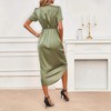 Coolmee Women's Wrap V Neck Short Sleeve Satin Midi Dress Split Hem Ruched Cocktail Party Wedding Guest Dresses - 3 of 4