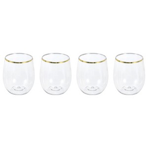 Unique Bargains PET Lightweight Stemless Gold Trim Wine Glass Drinkware 12oz 4 Pcs - 1 of 4