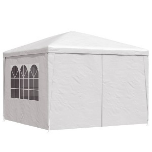 vidaXL Outdoor Party Tent - 9'10"x9'10" UV & Water Resistant White Garden Marquee with Steel Frame, Decorative Windows & Zippered Entrance - 1 of 4
