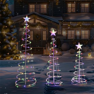 Joyfy 3 Packs Christmas Spiral Tree Yard Light Outdoor Decoration, 218 LED Lights with Stakes for Xmas Party Indoor Outdoor Garden Holiday Decoration - 1 of 4