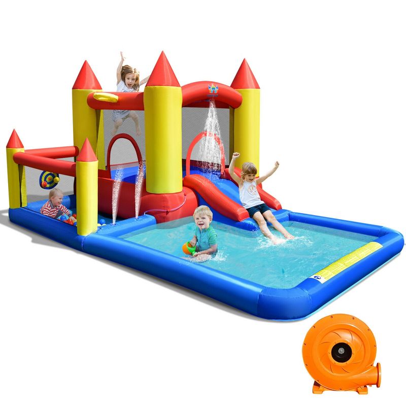 Costway Inflatable Water Slide Castle Kids Bounce House Indoor & Outdoor w/ 480W Blower, 1 of 11