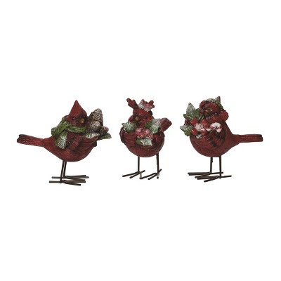 Transpac Resin Snow Cardinal Figurine Set of 3 Christmas Home Decorations