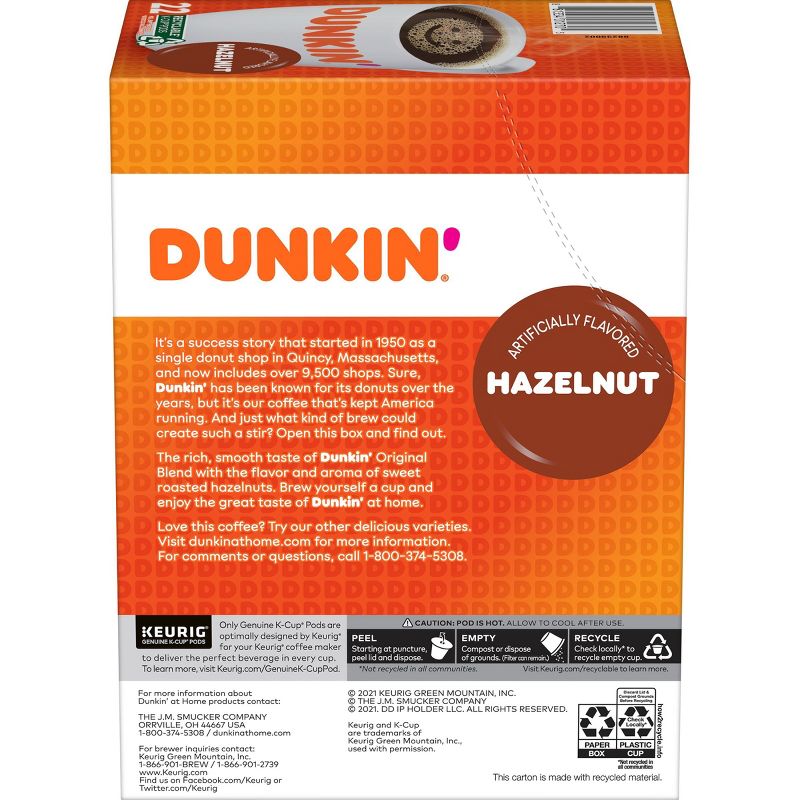 Dunkin&#39; Hazelnut Flavored Medium Roast Coffee - Keurig K-Cup Pods - 22ct, 3 of 12