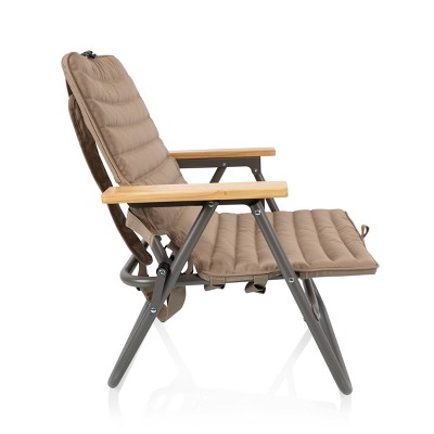 Shale Brown Padded Folding Beach Chair with Wood Armrests