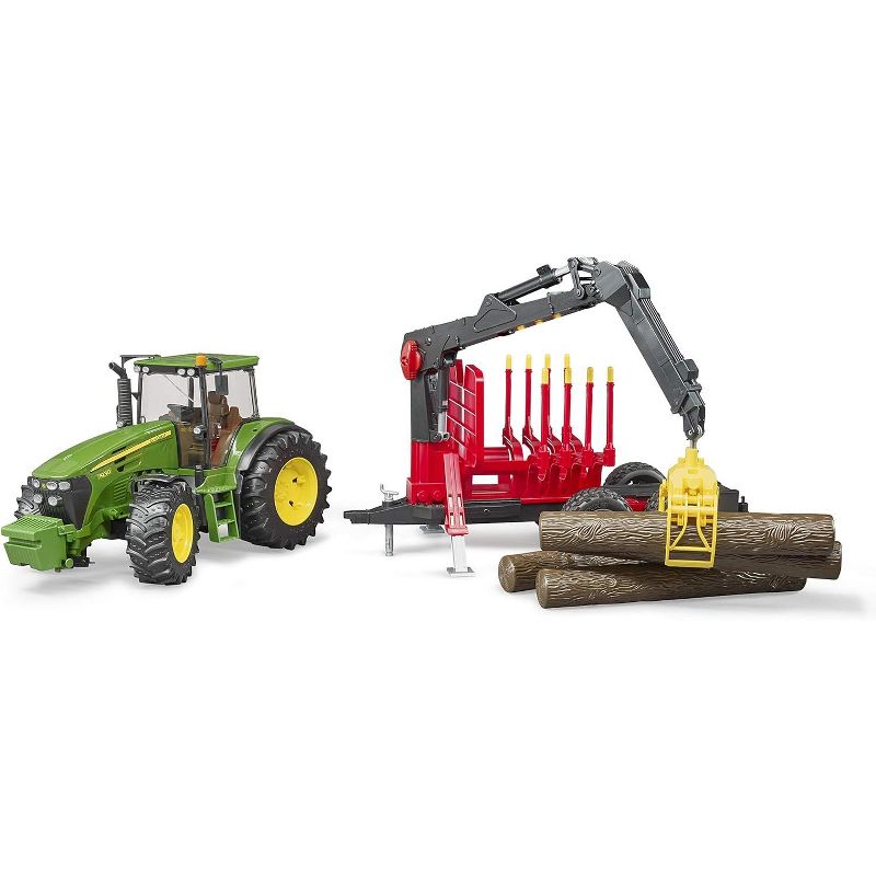 Bruder John Deere 7930 Forestry and Farm Tractor with Logging Trailer, Articulated Crane Arm and 4 Tree Trunks, 2 of 5