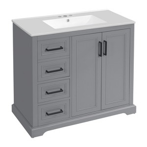 Dexmalle 36" Modern Bathroom Vanity with Adjustable Shelf & 3 Drawers - 1 of 4
