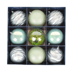 National Tree Company First Traditions Christmas Tree Ornaments, Glittery White, Silver, and Teal Ball Assortment, Set of 9 - 1 of 4