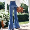 Anna-Kaci Women's Elastic Waist Distressed Flared Long Bell Bottom Denim Jeans - 2 of 4